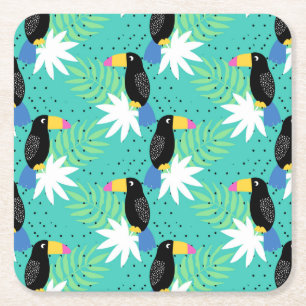 Posavasos Cuadrado De Papel Toucans en trullo