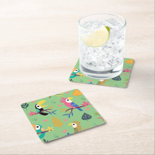 Posavasos Cuadrado De Papel Toucans & Parrotts