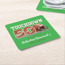 Posavasos Cuadrado De Papel Touchdown Fifty Funny Football 50 cumpleaños