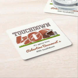 Posavasos Cuadrado De Papel Touchdown Forty Funny Football 40° cumpleaños