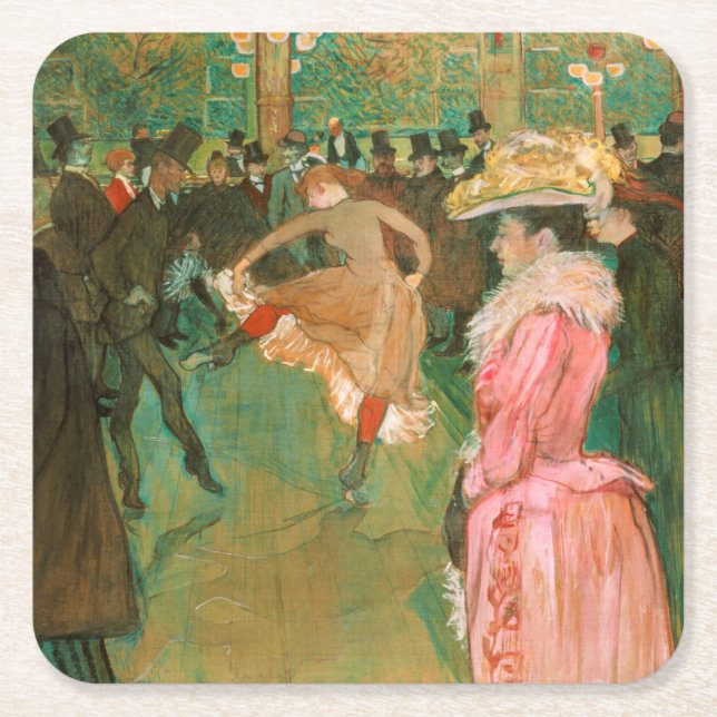 Posavasos Cuadrado De Papel Toulouse-Lautrec - En el Rouge, la danza (Anverso)