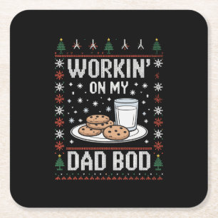 Posavasos Cuadrado De Papel Trabajando En Mi Papá Bod Papá Navidad Feo Navidad