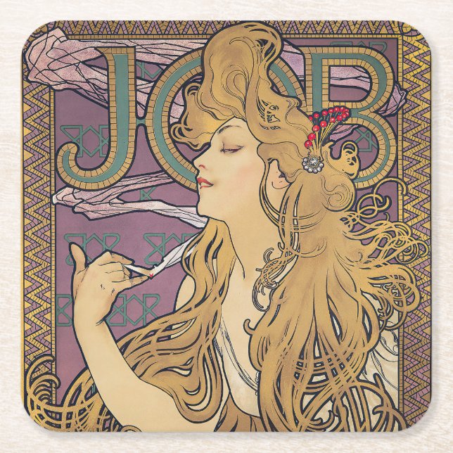 Posavasos Cuadrado De Papel Trabajo (1896) de Alphonse Mucha (Anverso)