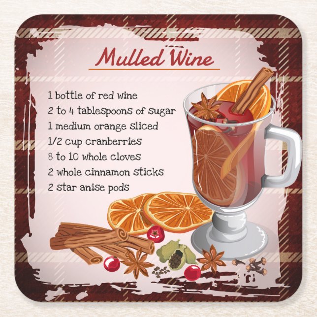 Posavasos Cuadrado De Papel Traditional Mulled Wine Recipe Christmas Drink Art (Anverso)