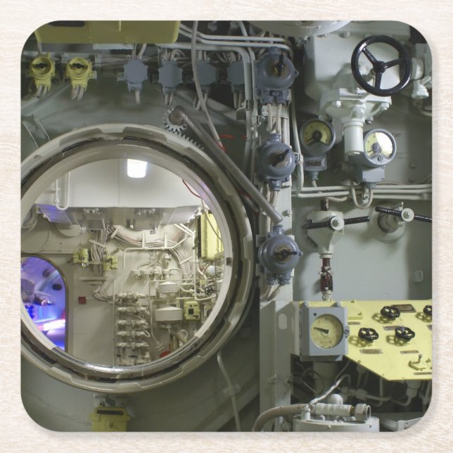 Posavasos Cuadrado De Papel tramar un antiguo submarino retro (Anverso)