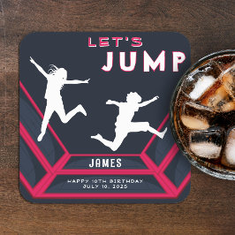 Posavasos Cuadrado De Papel Trampoline Park Let's Jump Red Birthday Party