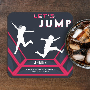 Posavasos Cuadrado De Papel Trampoline Park Let's Jump Red Birthday Party