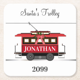 Posavasos Cuadrado De Papel Tranvía roja de Año Nuevo para navidades
