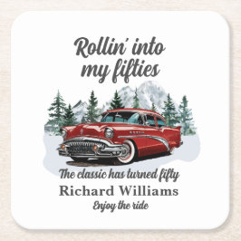 Posavasos Cuadrado De Papel Travel Classic Retro Car Rolling 50th Birthday