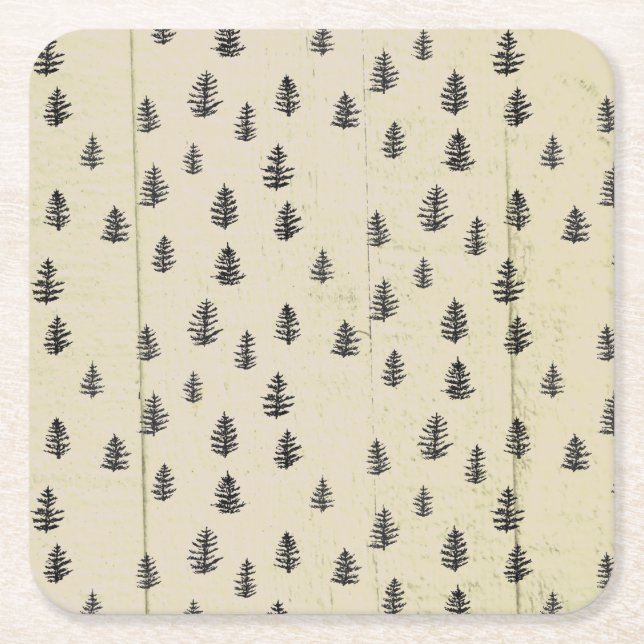 Posavasos Cuadrado De Papel Tree Mountain Illustration Pattern Rustic (Anverso)