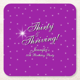 Posavasos Cuadrado De Papel Treinta y tres pudientes púrpura rosado 30 cumplea