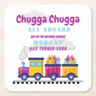 Posavasos Cuadrado De Papel Tren a Chugga Choo Personalizado Cualquier cumplea
