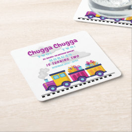 Posavasos Cuadrado De Papel Tren Chugga Choo Personalizado segundo cumpleaños
