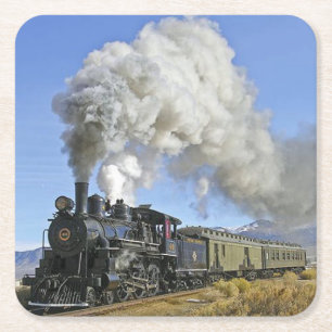 Posavasos Cuadrado De Papel Tren clásico de motor de vapor de vintage