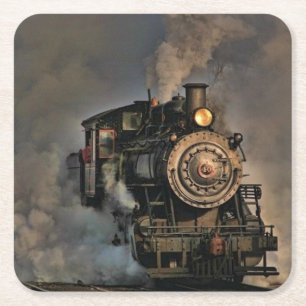 Posavasos Cuadrado De Papel Tren clásico de motor de vapor de vintage