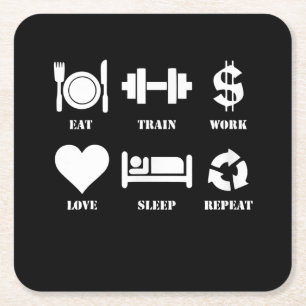 Posavasos Cuadrado De Papel Tren de Comer Trabajo Amor Dormir Gimnasio Motivac