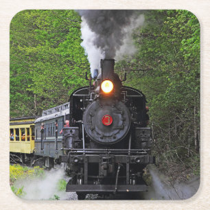 Posavasos Cuadrado De Papel Tren de motor de vapor vintage
