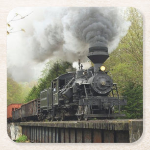 Posavasos Cuadrado De Papel Tren de motor de vapor vintage