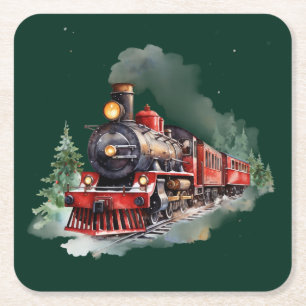 Posavasos Cuadrado De Papel Tren de Navidad