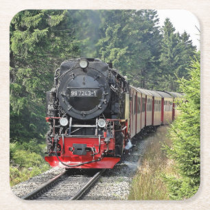 Posavasos Cuadrado De Papel Tren de vapor nostálgico del ferrocarril de Brocke