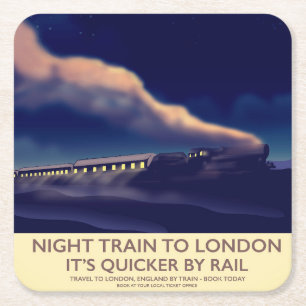 Posavasos Cuadrado De Papel Tren Nocturno A Londres.