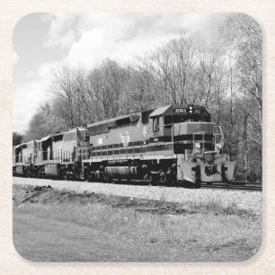 Posavasos Cuadrado De Papel Tren primaveral B&W