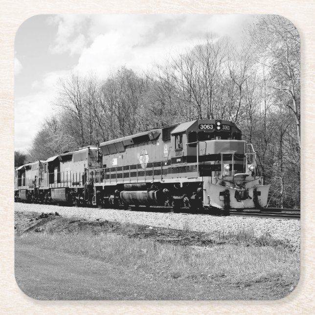 Posavasos Cuadrado De Papel Tren primaveral B&W (Anverso)