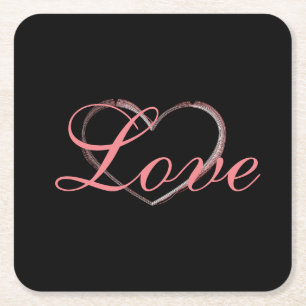 Posavasos Cuadrado De Papel Trendy Heart Grey Calligraphy Love Boda