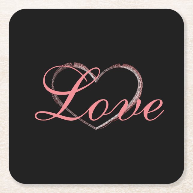 Posavasos Cuadrado De Papel Trendy Heart Grey Calligraphy Love Boda (Anverso)