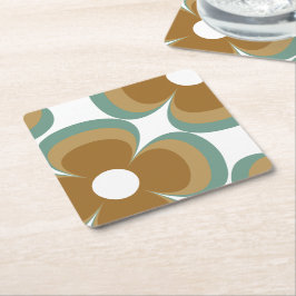Posavasos Cuadrado De Papel Trendy Teal Caramel Retro Groovy Flowers Seamless