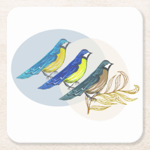 Posavasos Cuadrado De Papel Tres Aves