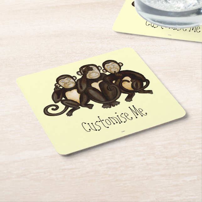 Posavasos Cuadrado De Papel Tres monos sabios (En perspectiva)