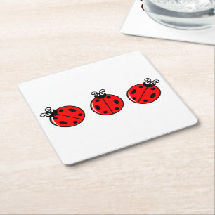 Posavasos Cuadrado De Papel Tres Pequeñas Mariquitas - Coaster de Papel