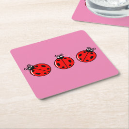 Posavasos Cuadrado De Papel Tres Pequeños Ladybugs - Papel