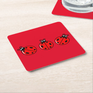 Posavasos Cuadrado De Papel Tres Pequeños Ladybugs - Papel