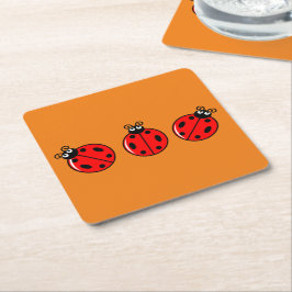 Posavasos Cuadrado De Papel Tres Pequeños Ladybugs - Papel