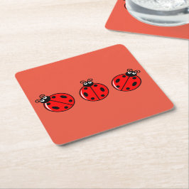 Posavasos Cuadrado De Papel Tres Pequeños Ladybugs - Papel