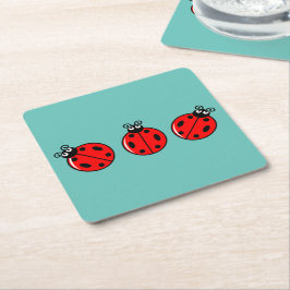Posavasos Cuadrado De Papel Tres Pequeños Ladybugs - Papel