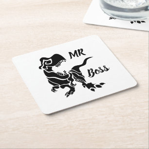 Posavasos Cuadrado De Papel Trex negro el jefe Dino
