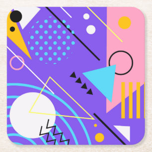 Posavasos Cuadrado De Papel Triángulos, círculos y líneas abstractos coloridos