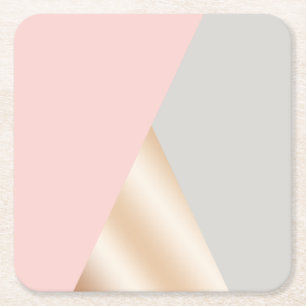 Posavasos Cuadrado De Papel Triángulos geométricos Rubor de color rosa, gris y