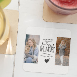 Posavasos Cuadrado De Papel Tributo moderno de 2 fotos en memoria amorosa