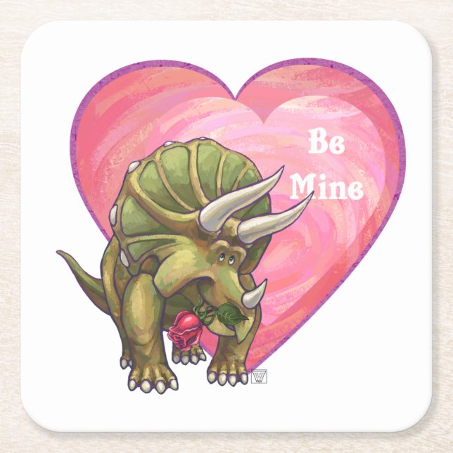 Posavasos Cuadrado De Papel Triceratops Red Rose Heart (Anverso)