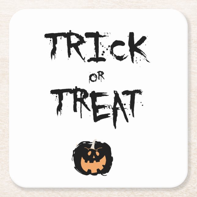 Posavasos Cuadrado De Papel Trick or treat pumpkin (Anverso)