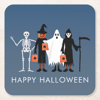 Posavasos Cuadrado De Papel Trick or Treaters Halloween en español