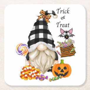 Posavasos Cuadrado De Papel Trick or Treth Halloween Gnome