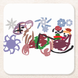 Posavasos Cuadrado De Papel Trineo de invierno