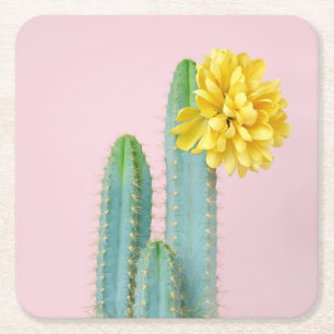 Posavasos Cuadrado De Papel Trío azul del cactus