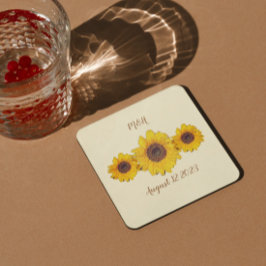 Posavasos Cuadrado De Papel trío de girasoles personalizados - boda en el gran