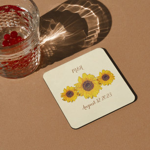 Posavasos Cuadrado De Papel trío de girasoles personalizados - boda en el gran